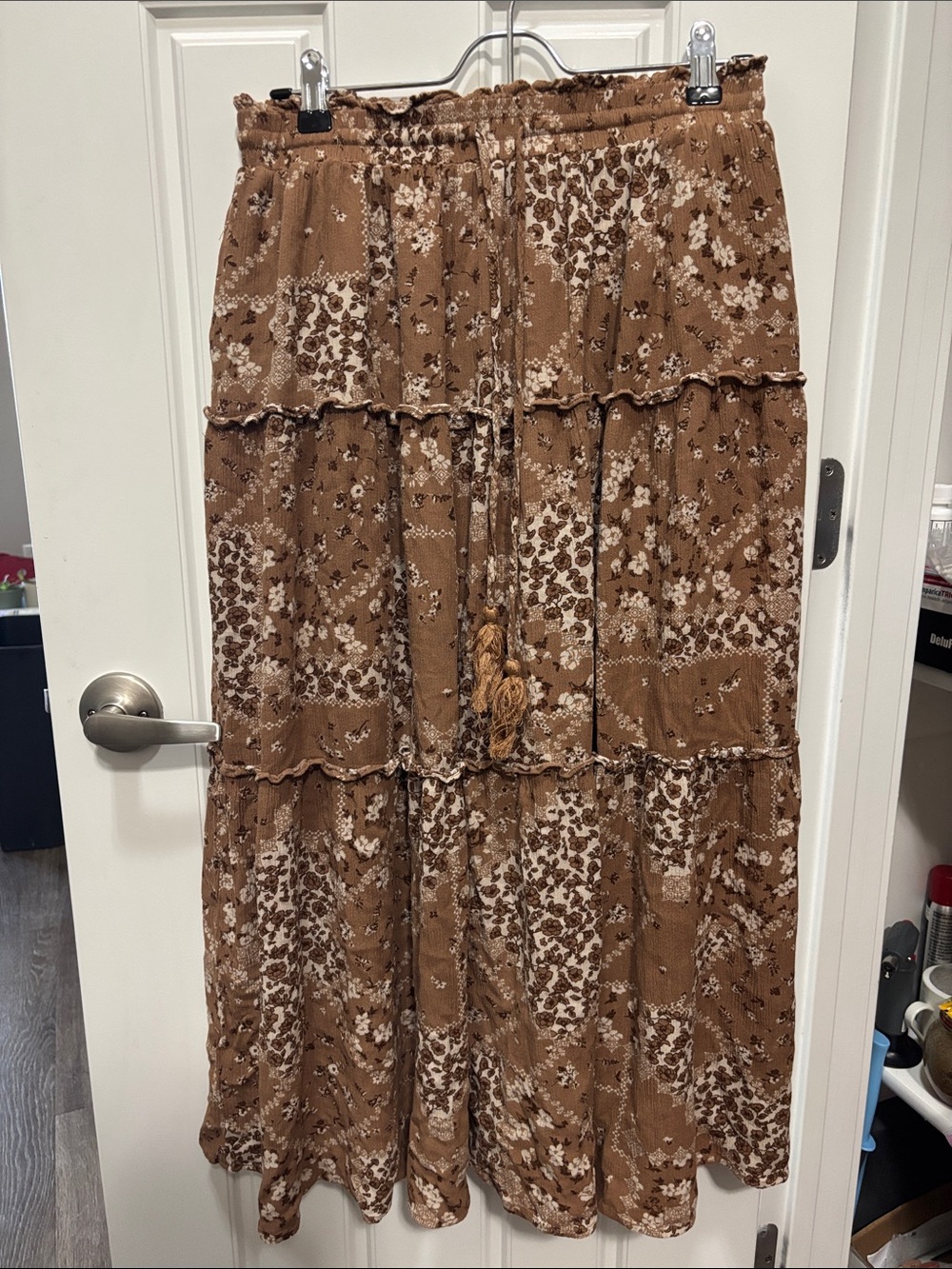 Dress Forum Tiered Brown Floral Maxi Skirt